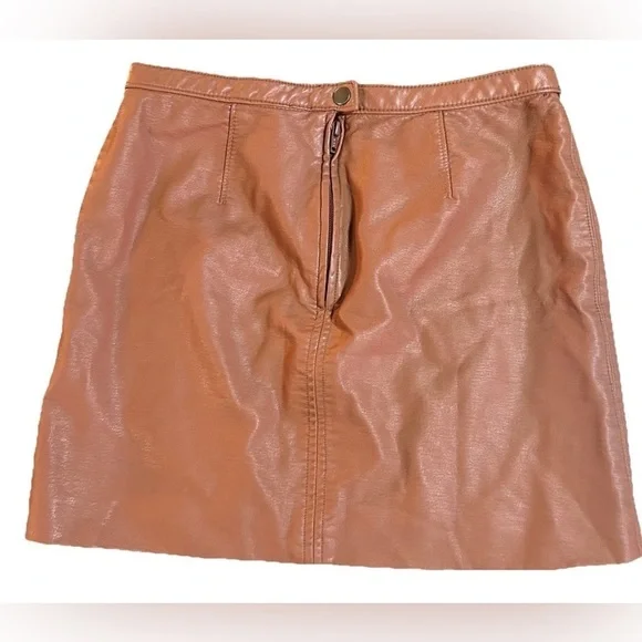 NWT Free People Faux Leather Mini Skirt Zip Slit Brown Festival Chic - Picture 4 of 12